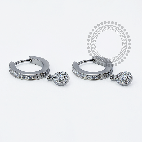 TN1949 Par de Brincos CZ Pingente Gota Titânio ASTM F136