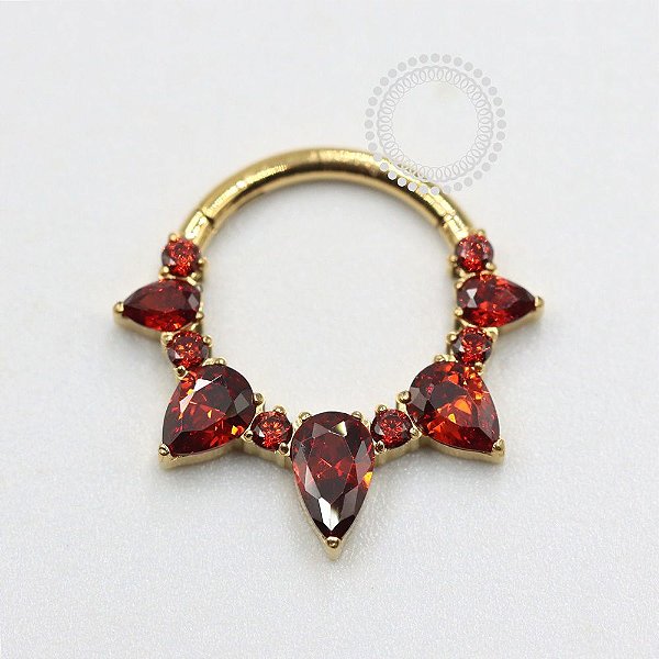 TN1963 Segmento Frontal Navetes Garnet Titânio PVD Gold