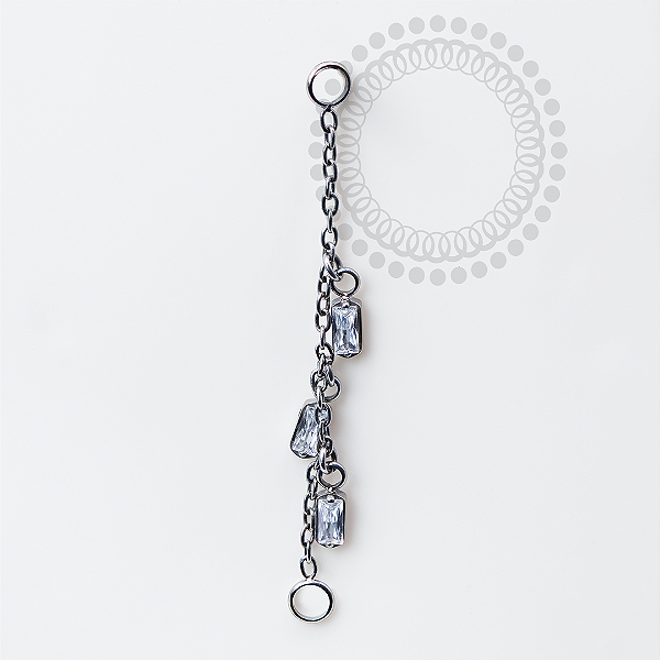 TN1968 Pingente Correntes 3 Pedras CZ  Titânio ASTM F-136