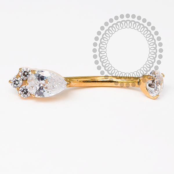 TN2052 Navel Gota Trinity CZ Titânio PVD Gold