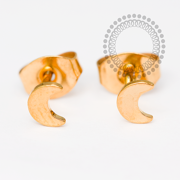 TN2058 Brinco Lua Liso Titânio PVD Gold