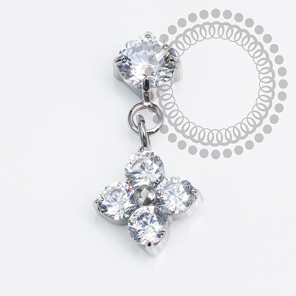 TN2107 Topo CZ Pingente Trevo Push Pin Titânio ASTM F136