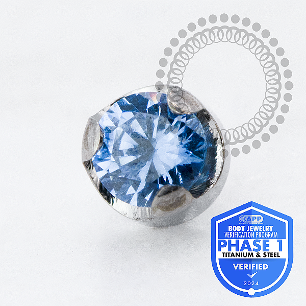 TT39 Topo CZ Azul Safira Prong Flat Rosca Interna Titânio Mill ®