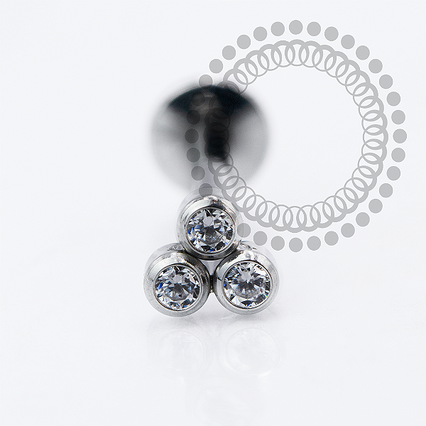 PB142 Labret Trinity  Flat Zirconias Aço 316L