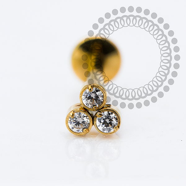 PVD124 Labret Trinity  Flat Zirconias  Aço PVD Gold