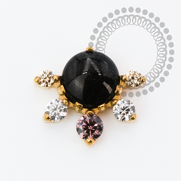 TN2154 Topo Ônix  e CZ Rosa e Cristal Titânio PVD Gold