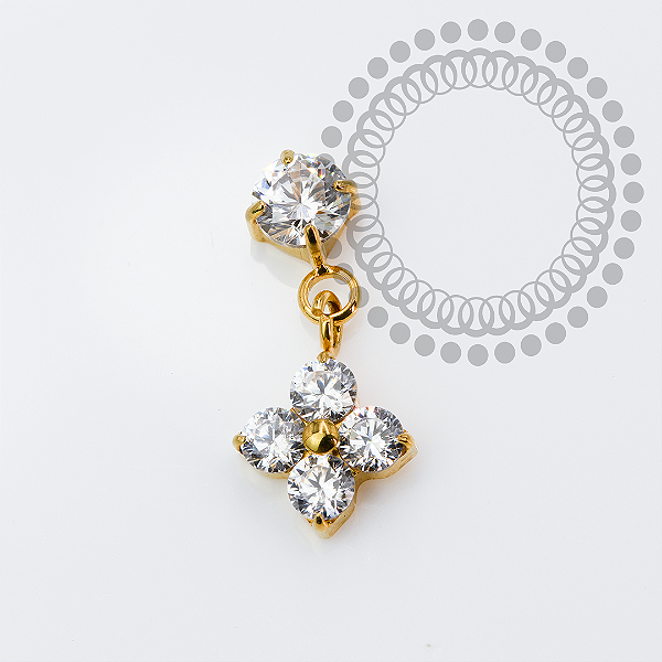 TN2136 Topo CZ Pingente Trevo Push Pin Titânio PVD Gold