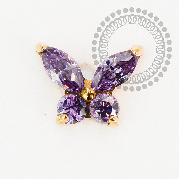 TN2194 Topo Borboleta Detalhada CZ Roxo Titânio PVD Gold