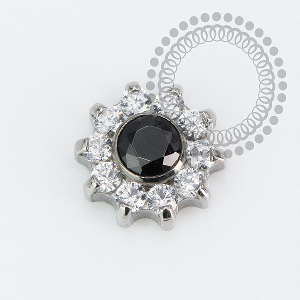 TN2208 Topo Flor 10 Petalas CZ Miolo Black Titânio ASTM F136