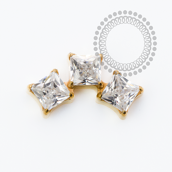 TN2344 Topo Cluster 3 CZ Quadradas   Titânio PVD Gold