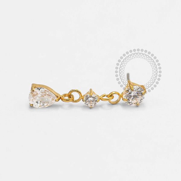 TN2382 Topo CZ Push Pin Pingente CZ Gota  Titânio PVD Gold - CRISTAL