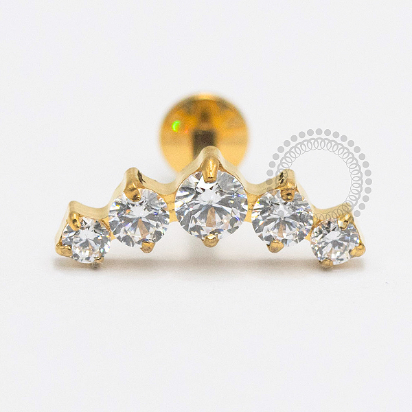PVD126 Labret Cluster Cravejado Aço PVD Gold