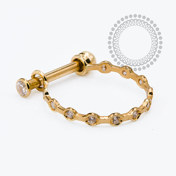 OR110 Joia 12mm Haste Reta Zirconias Ouro 18k