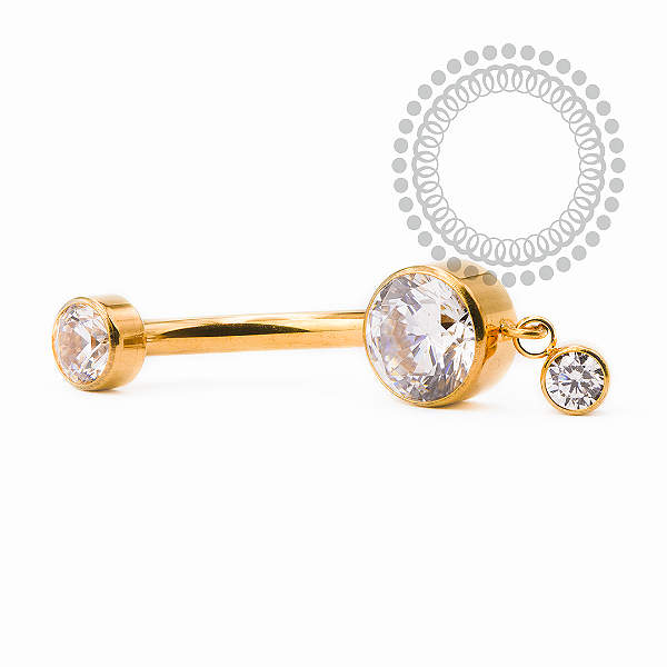 TN2498 Navel CZ Pingente Flat Titânio PVD Gold