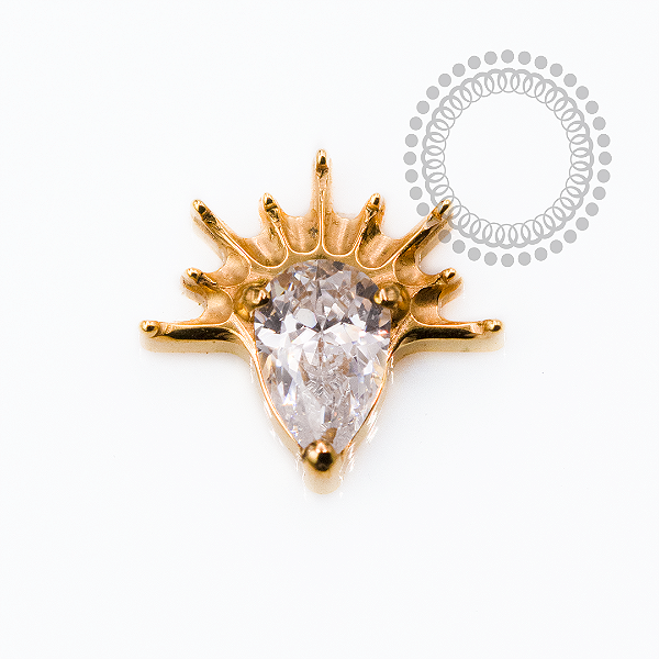 TN2506 Topo Mini Gota CZ Raios Titânio PVD Gold