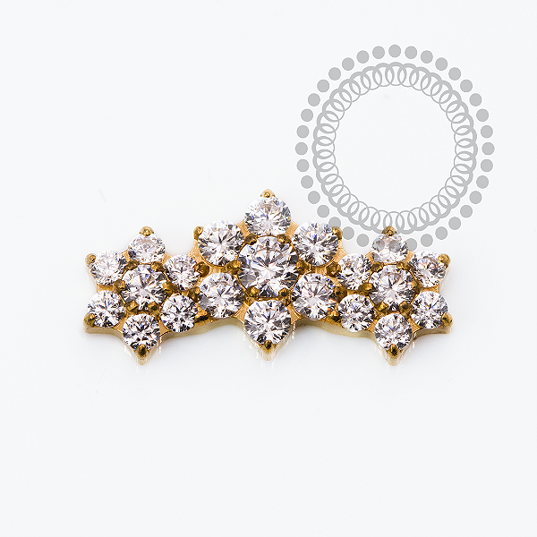 TN2511 Topo Cluster Trio de Flores CZ  Titânio PVD Gold
