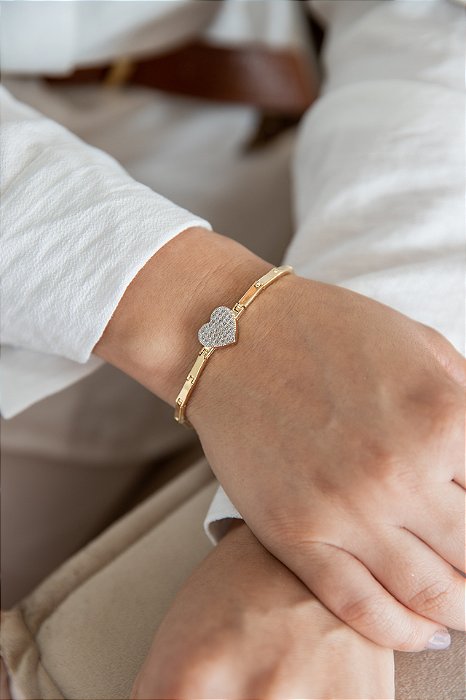 Pulseira Coração Cravejado - Banho de Ouro 18k