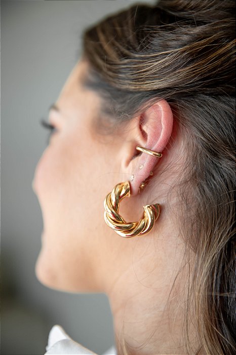Argola Trançada Média - Banho de Ouro 18k