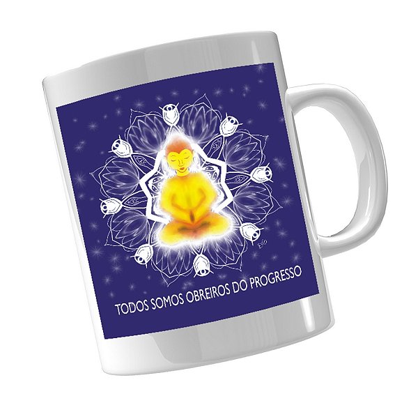 Caneca De Porcelana Personalizada Xícara Decorativa Café Chá 325 ML Buda Amarelo ColoriCasa