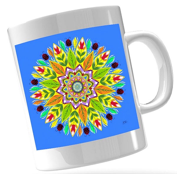 Caneca De Porcelana Personalizada Xícara Estampada Decorativa Café 325 Ml Mandala Natureza Harmônica