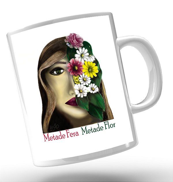 Caneca De Porcelana Personalizada Xícara Decorada  Café 325 ML Metamorfose Feminina Metade Fera Metade Flor