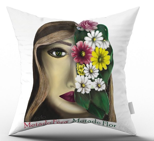 Almofada Floral Metade Fera Metade Flor Cheia Decorativa  Para Sofá Sala Presente 30x30 Siliconada Não Amassa