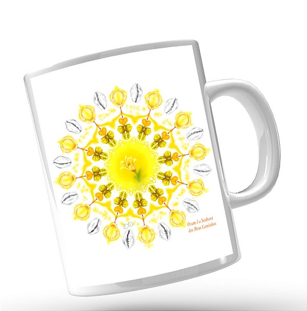 Caneca Oxum Orixá Amarelo  De Porcelana Personalizada Xícara Decorada Café 325 ML Espiritual Zen Equilíbrio