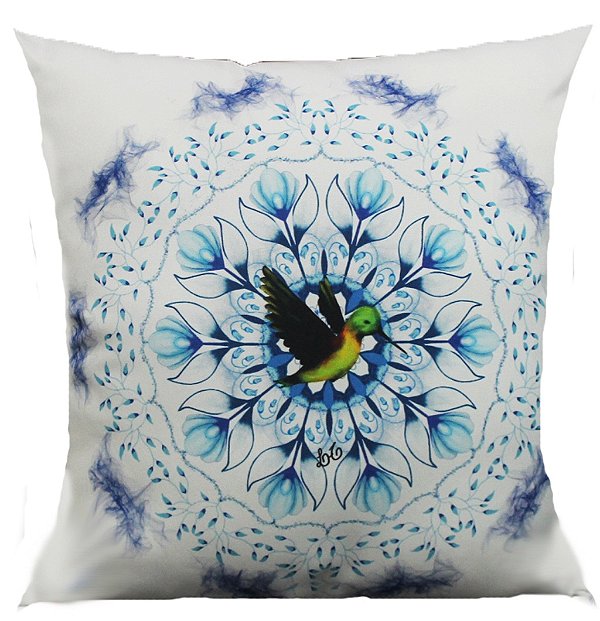Almofada Beija Flor Cheia Decorativa Branca 30x30 Presente Umbanda Animal De Poder Natureza Medium