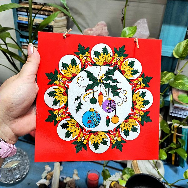 Placa Decorativa de Natal Modelo 1 20x20 Mdf Mandala Boas Energias Coloricasa
