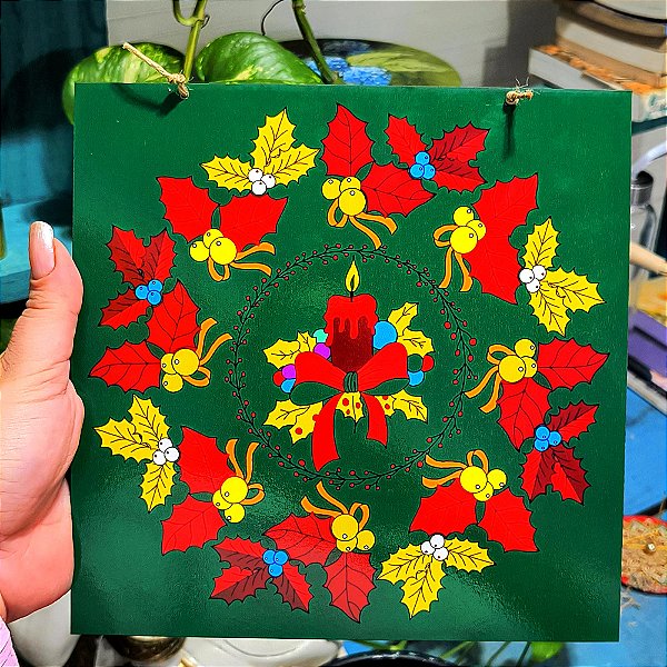 Placa Decorativa Natal Modelo 2 Mdf 20x20 Mandala Natalina Coloricasa