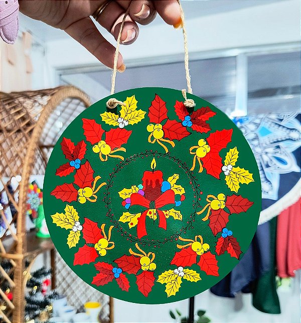 Placa Decorativa De Natal Verde Redonda 15x15xm Mdf Mandala Boas Energias Coloricasa