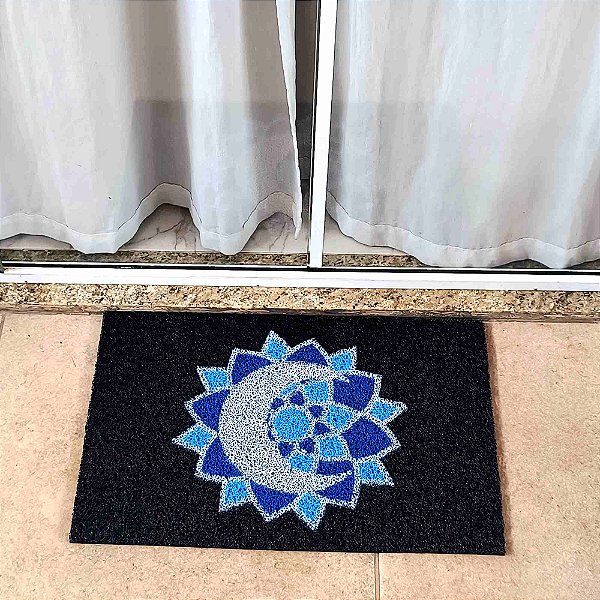 Tapete Mandala Lua Azul Flor 60x40 Porta Sala Banheiro Decorativo Coloricasa