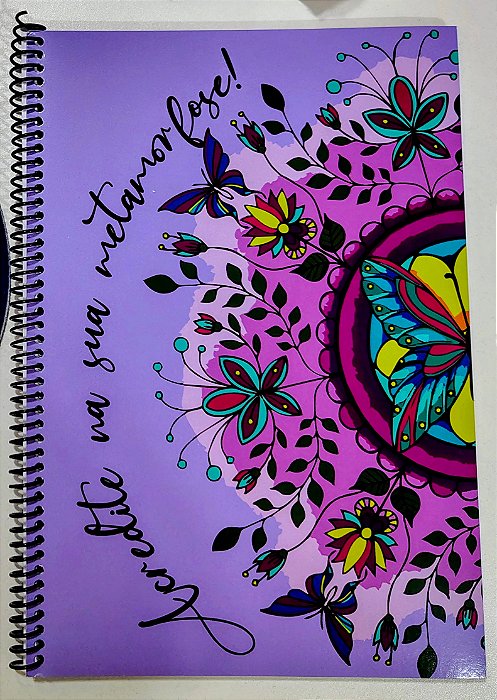 Caderno Escolar Prático Funcional Roxa Borboleta Verde Grande Coloricasa