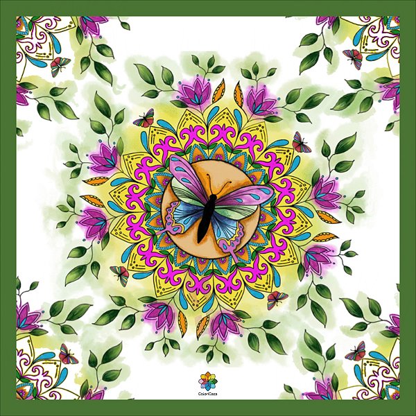 Canga De Praia Mandala Borboleta Verde 140cmx140cm Poliéster Manta Decorativa Leve Grande Pareô Colorida Flores