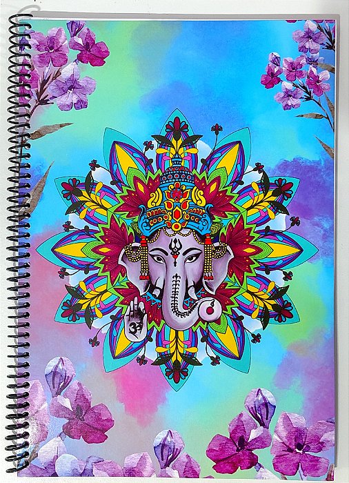 Caderno Escolar Prático Funcional Colorido Ganesha Flores Roxas Grande Coloricasa
