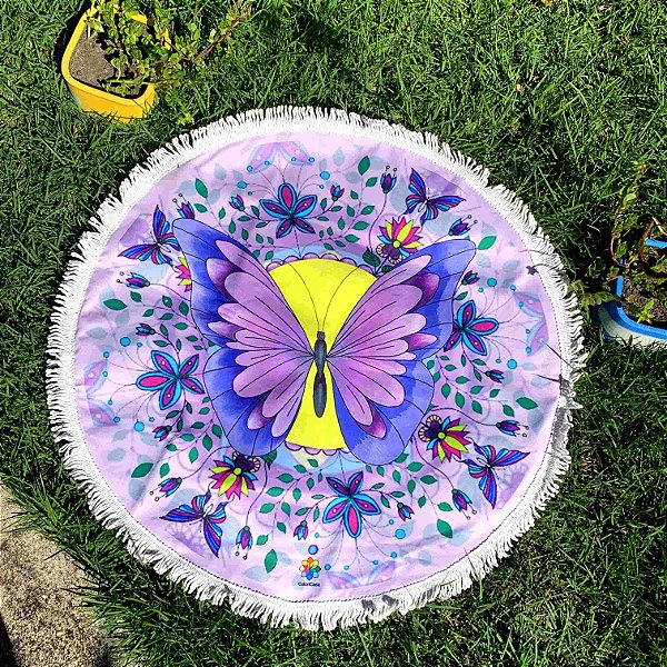 Tapete Yoga Mandala Borboleta Roxa Anti Derrapante 80 CM Chacras Personalizado Esotérico Meditação Proteção