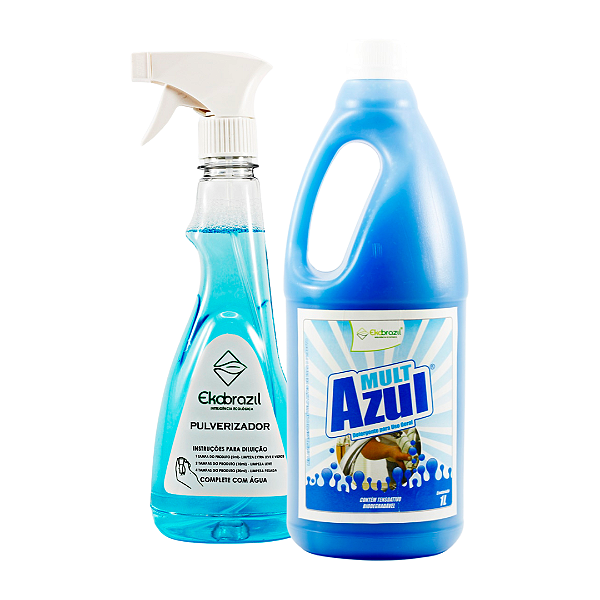 Kit Detergente Multiuso Ecológico Concentrado Mult Azul sem Fragrância Ekobrazil 1L (RENDE ATÉ 100L) c/ Pulverizador 500ml