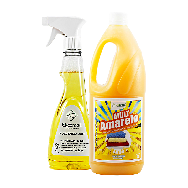 Kit Detergente Multiuso Ecológico Concentrado Mult Amarelo Ekobrazil 1L (RENDE ATÉ 100L) c/ Pulverizador 500ml