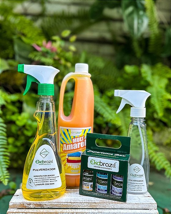 Kit Detergente Multiuso Ecológico Concentrado Mult Amarelo Ekobrazil 1L (RENDE ATÉ 100L) c/ Pulverizador 500ml  + Kit Amostra Mults + Pulverizador 200ml