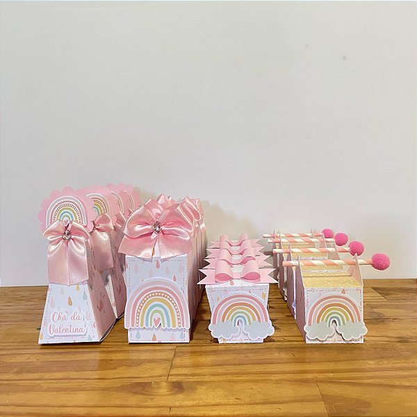Kit personalizado arco íris candy caixinhas para festa