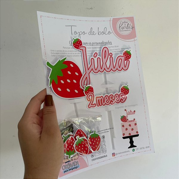 Topo de bolo morango personalizado