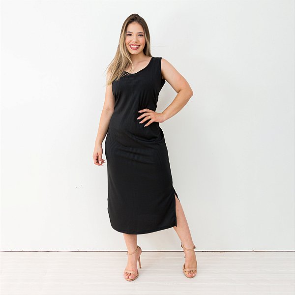 Vestido Para Gestante Canelado Preto - Divine Vitrine