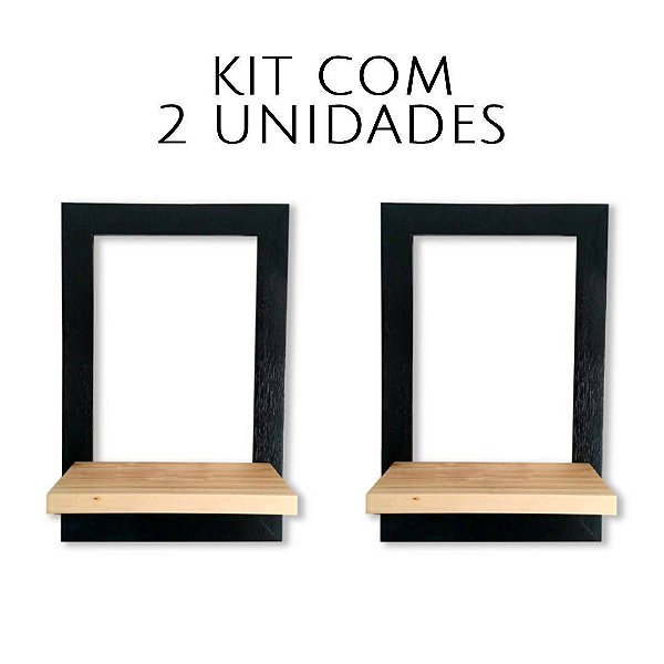 Kit 2 Uno Quadro Prateleira Nicho Decorativo Moldura Madeira