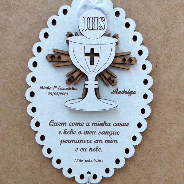 Lembrança de Primeira Eucaristia ou Comunhao - Branco - Modelo 1