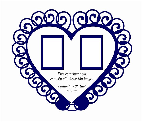 Porta Retrato Coração - Casamento -  para 2 Fotos - Veludo Marinho