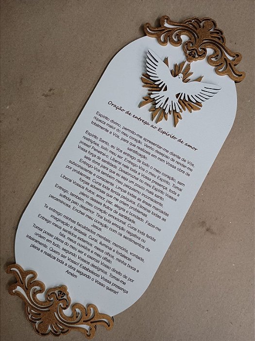 Placa Oração de entrega ao Espírito de Amor - Divino Espírito Santo