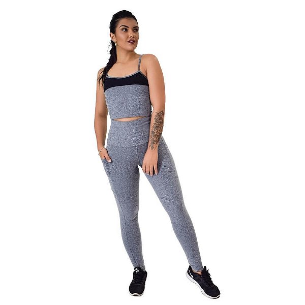 Calça Legging Fitness Feminina com Bolso Cinza Mescla