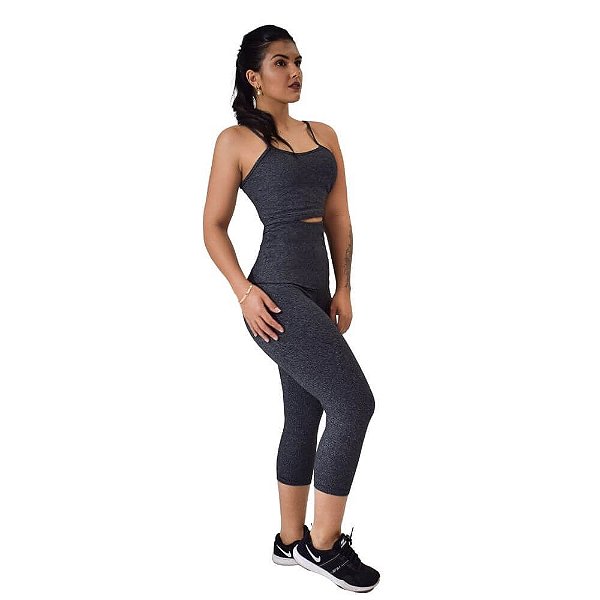 Calça Corsário Fitness Modelador Cinza Mescla Escuro