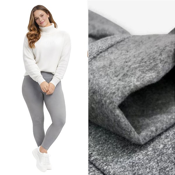 Calça Legging Peluciada Suplex Flanelado Cinza Mescla