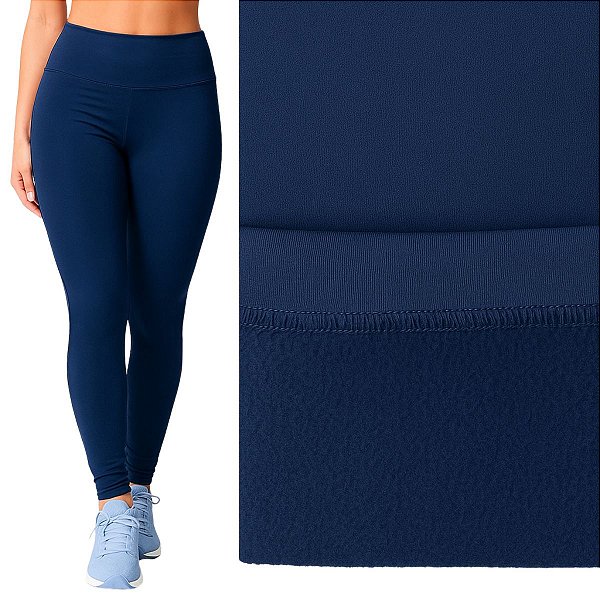 Calça Legging Peluciada Suplex Flanelado Azul Marinho